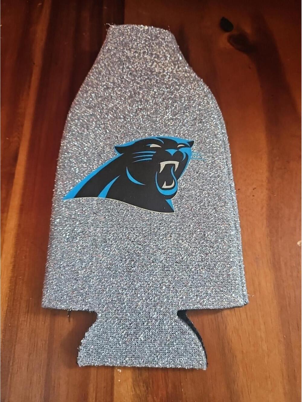 Carolina Panthers Glitter Bottle Cooler, NFL Coozie Koozie Coolie